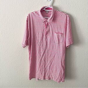 Peter Millar Mens Short Sleeve Golf Polo Shirt Pink Stripe Pima Cotton Size L